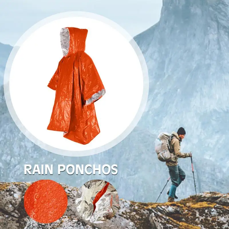 Emergency Water Proof Raincoat Aluminum Film Disposable Poncho Cold Insulation Rainwear Blankets Survival Tool Camping Equipment