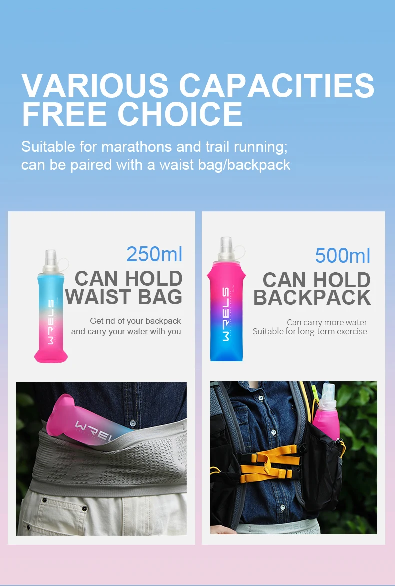 Sport Water Bottle TPU Folding Soft Flask Drink Portable Water Bottle High Flow Running Hiking Bicycle Fitness Water Bag