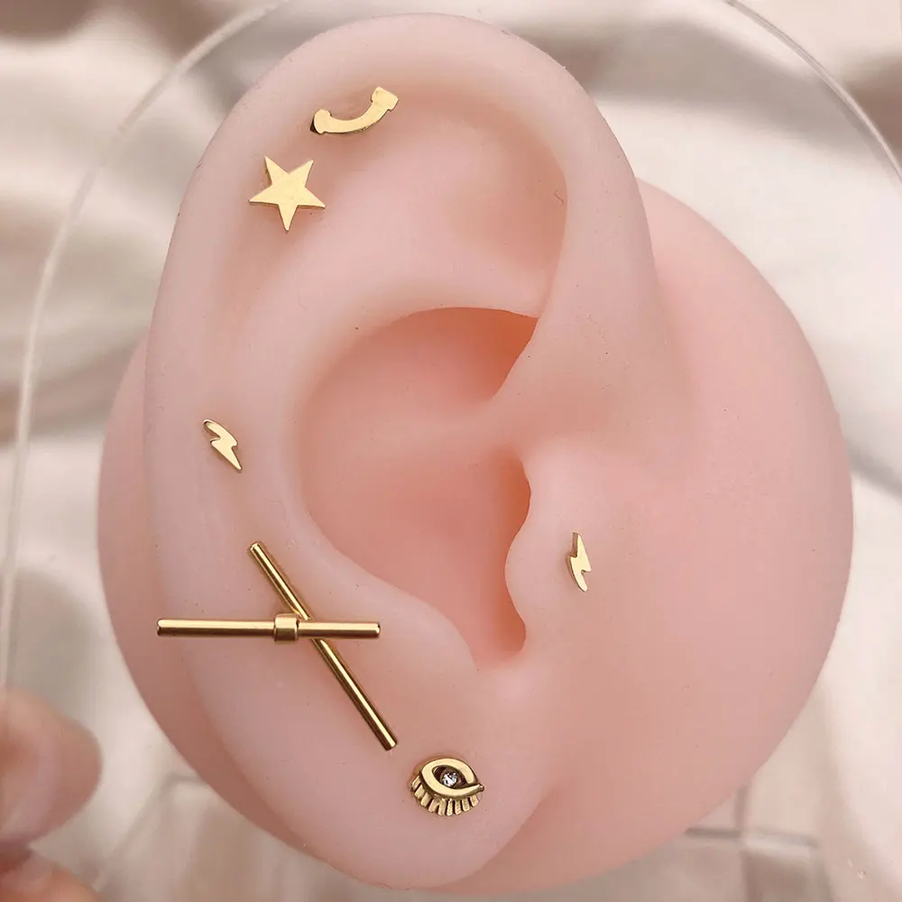 1Pcs Stainless Steel Stud Earrings for Women Star Heart Daisy Butterfly Cross Helix Cartilage Tragus Lobe Ear Piercing Jewelry