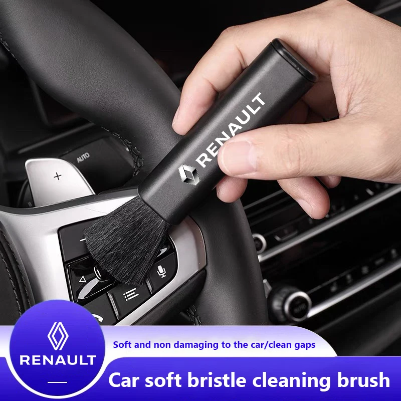 Auto-Logo-Detail-Reinigungsbürste, Staubentfernungswerkzeuge für Renault Clio Koleos Megane Espace QM6 Kadjar Captur Scenic Duster Twingo Schlüsselanhänger