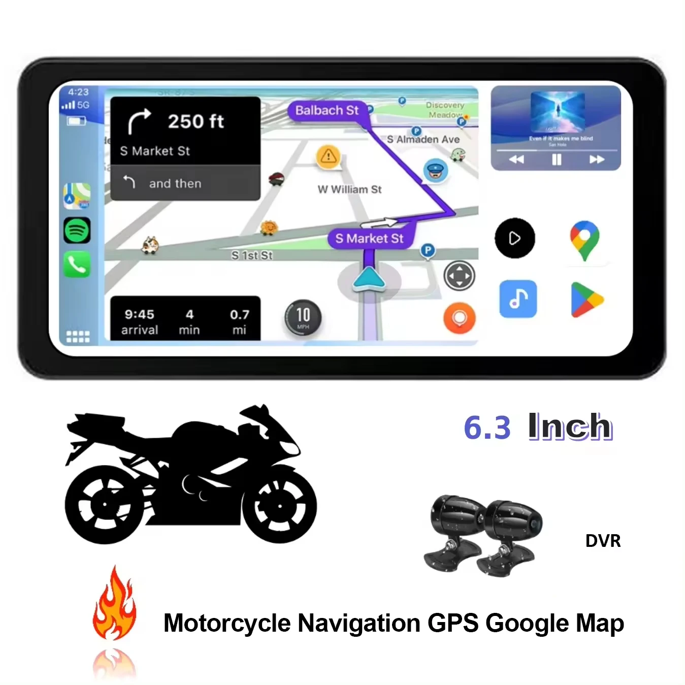 

2024 New Arrival 6.3" Android Motorcycle Screen IP67 Waterproof 8-Core GPS BT WIFI 4G DVR TPMS Motorcycle Nivagation Carplay
