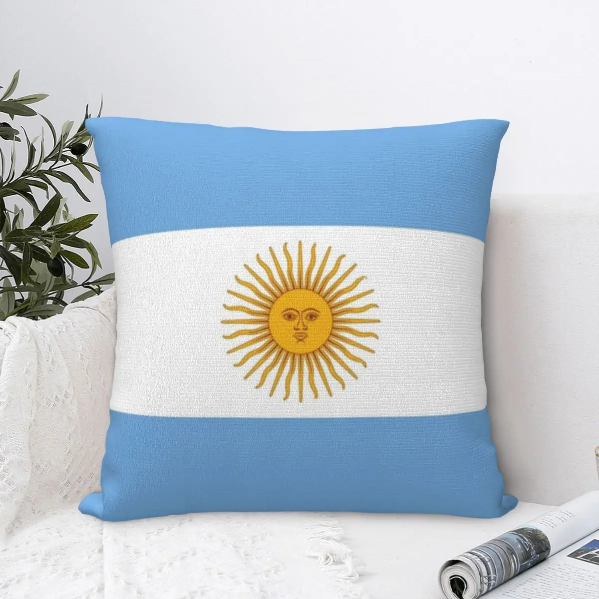 

Flag Of Argentina Square Pillowcase Polyester Pillow Cover Velvet Cushion Zip Decorative Comfort Throw Pillow For Home Car