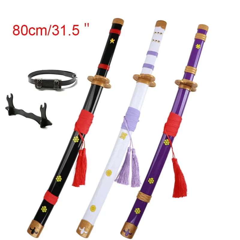 80cm/31.5in Anime Cosplay Katana Roronoa Zoro Katana Enma Purple Enma puntelli di gioco di ruolo bianchi 1:1 modello di origine