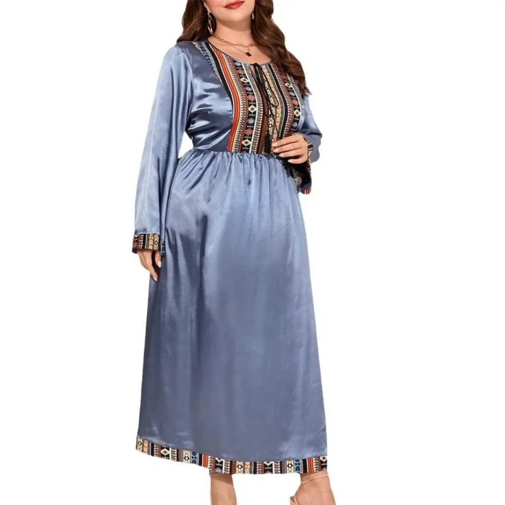 Новое женское элегантное платье больших размеров в стиле ретро с принтом, модное винтажное платье с круглым вырезом и длинными рукавами, доступное на складе