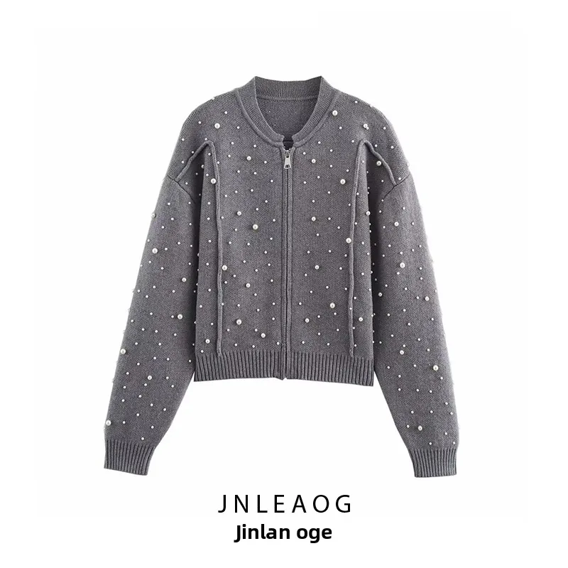 

JNLEAOG женская вязаная верхняя одежда Flight Jaet, украшенная жемчугом, универсальная осенняя новинка, свободная посадка, длинный све