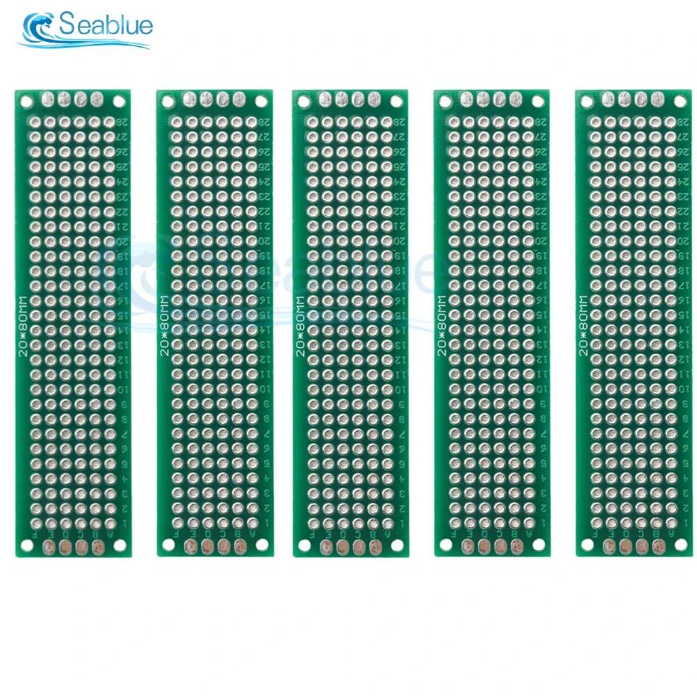 5PCS/Set PCB Board Prototype Kit Green Double Sided Universal Circuit Boards 2x8cm Double tin-plating Board DIY Kit