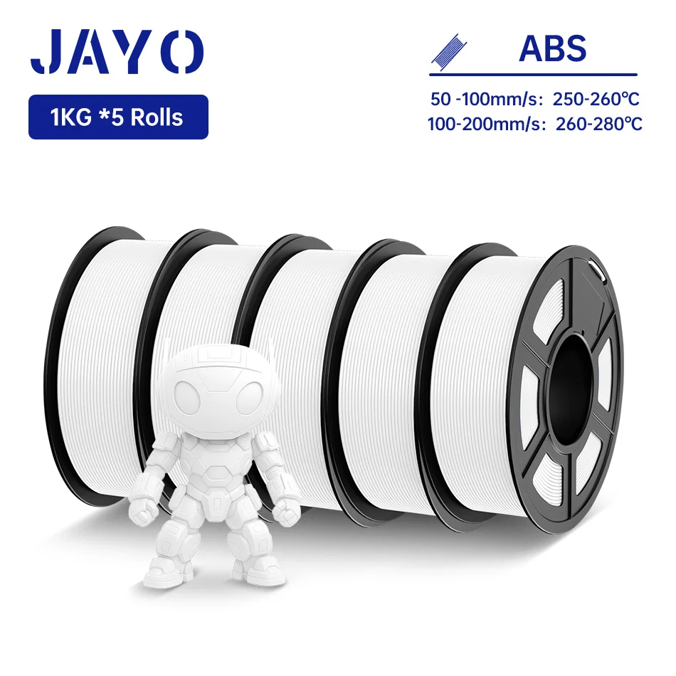 JAYO ABS 3D-Drucker-Filament 5KG 1,75mm ABS für 3D-Drucker, ABS 3D-Drucker-Filament mit Heißverformung 90°, Perfekt für Funktionale Prototypen & Mechanische Teile