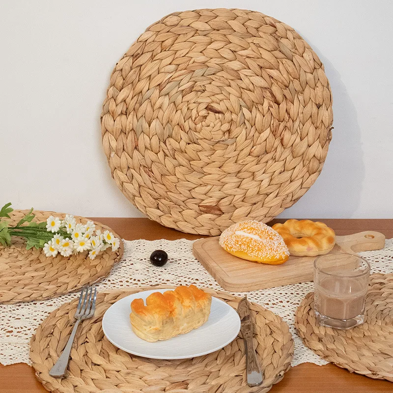 10-38CM Household Round Hand-woven Hyacinth Table Decoration Anti-scalding Heat Insulation Placemat Home Natual Straw Cups Mat view 2