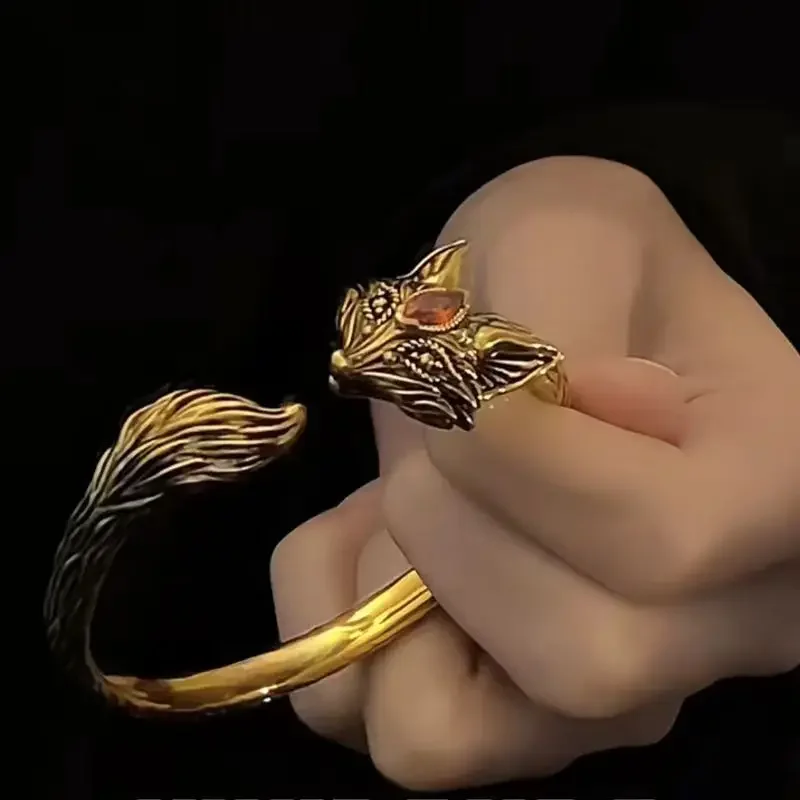 Fox Zircon Bracelet Retro Niche Domineering Advanced Texture Cool Fashion Men's Open Bracelet