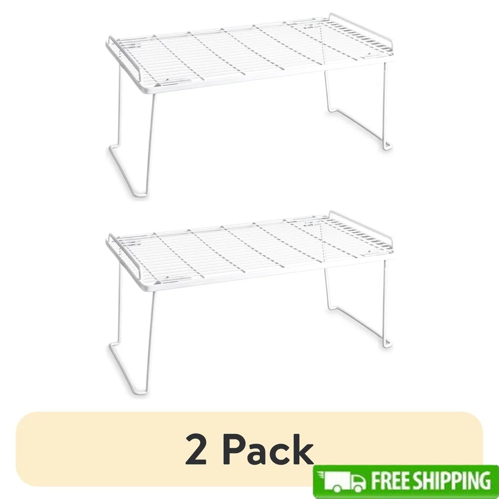 

2 Pack Folding Metal Kitchen Pantry Organization Wire Shelf Rust Resistant Easy Clean Indoor Storage Solution Dishes Cans