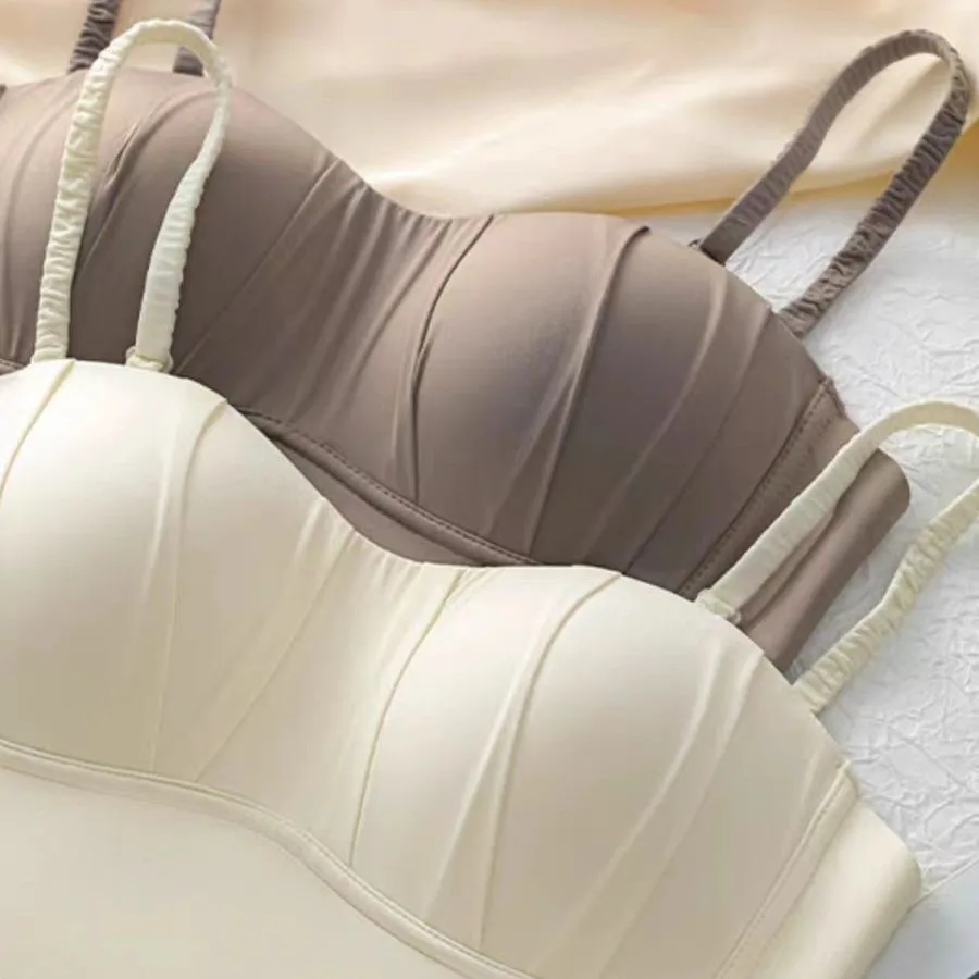 New Spandex French Pleated Bra New Detachable Ringless Thin Bra Without Underwire Seamless Underwear for Women Bras for Women