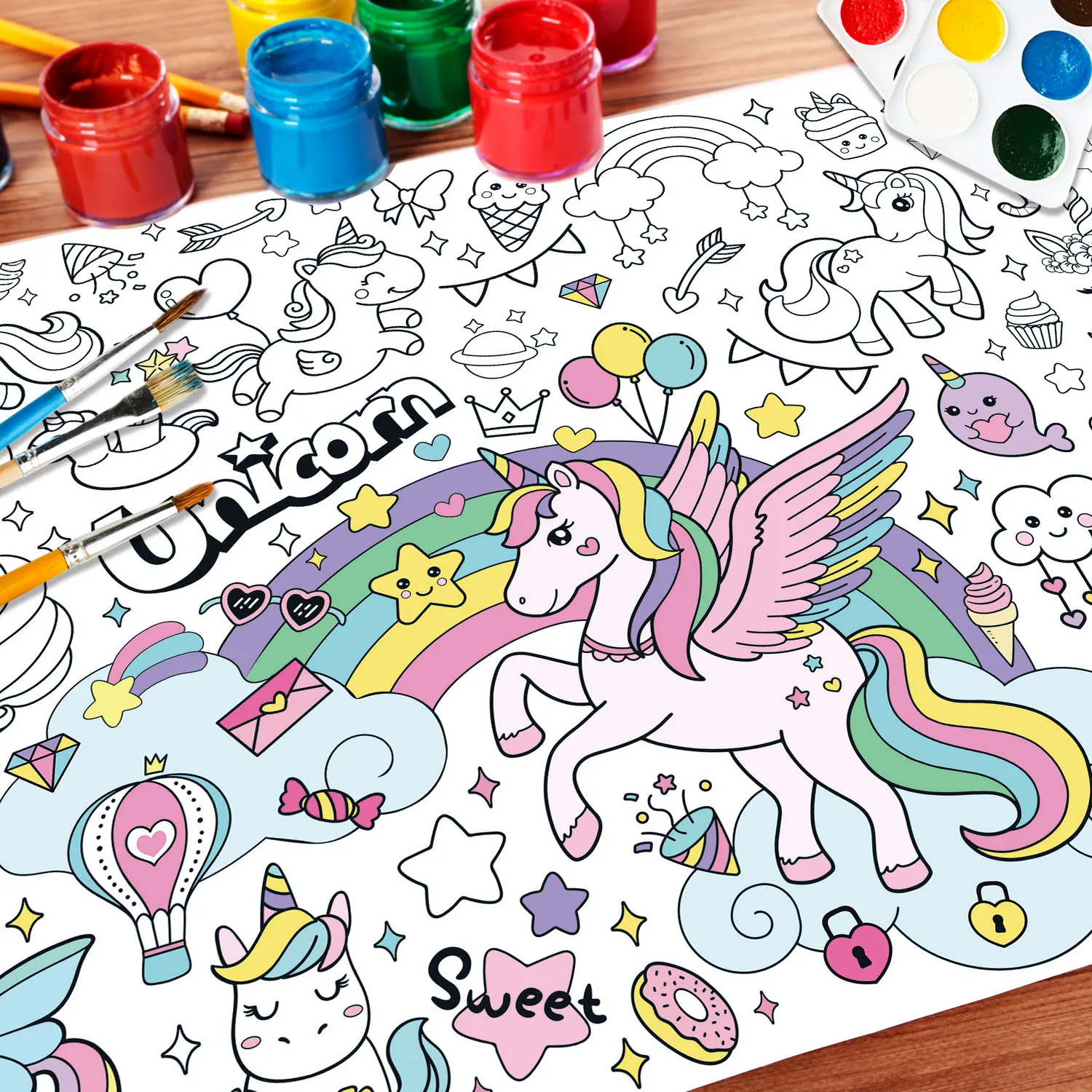 Libros para colorear de unicornio de 110x80cm para niños, póster para colorear, mantel grande para colorear para niños y niñas, suministro para