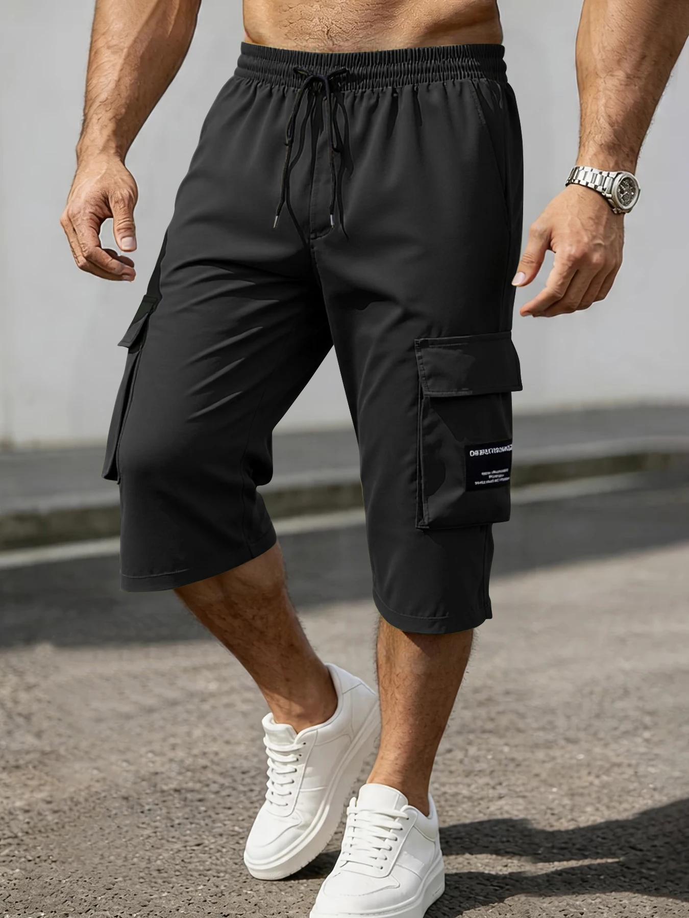 Men's shorts cropped pants casual outdoor sports woven elastic soft and comfortable solid color simple pants suitable for outdoo