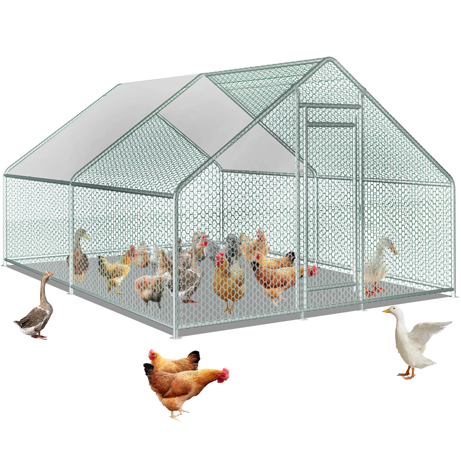 13ft X 10ft Large Metal Chicken Coop Run 4M×3M Heavy‑Duty Metal Frame Outdoor Backyard Poultry Pen for Chicken Duck