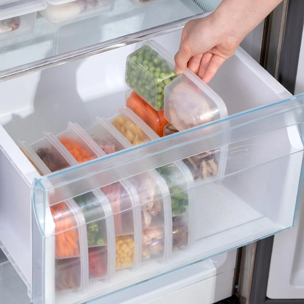 4 Grids Food Fruit Storage Box Portable Compartment Refrigerator Freezer Organizers Sub-Packed Meat Ginger Clear Meal Crisper