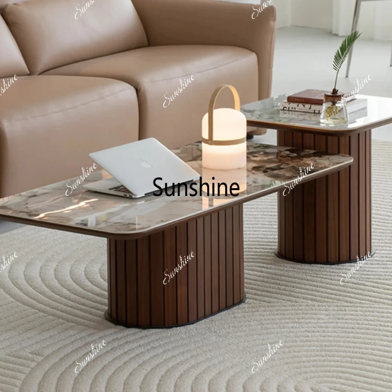 

Роскошный журнальный столик Nordic Light с каменной тарелкой, современный минималистичный светильник, роскошный приставной столик, домашний комбинированный чайный столик