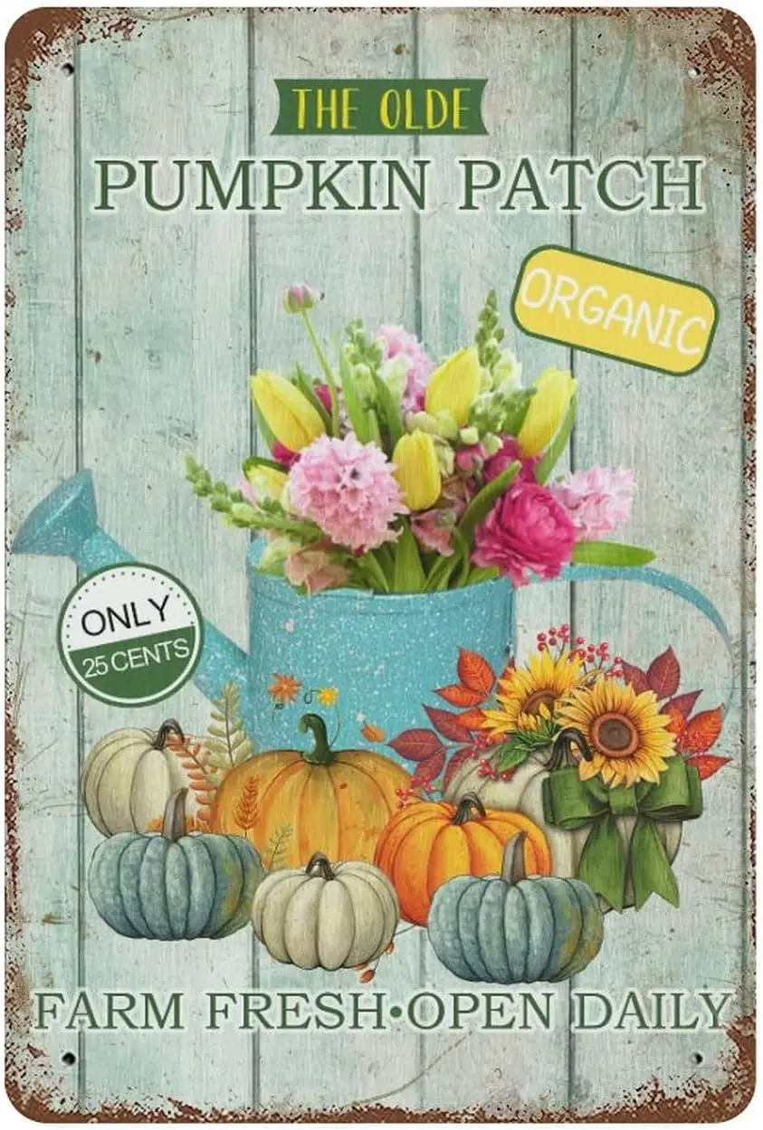 Outdoor Signs Open Daily Pumpkin Patch Organic Metal Tin Sign 8x12 in Pumpkin Thanksgiving Autumn Farmhouse Retro Metal Sig sign