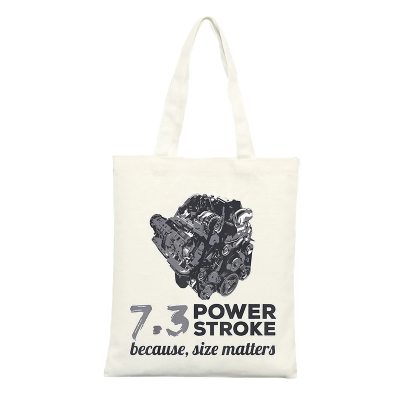 Engine Graphic Canvas Tote Bag with Typography Print, Casual Style for Daily Use and Shopping