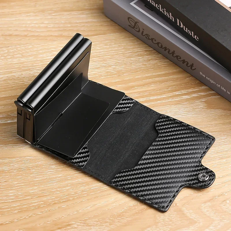 Large Capacity Double Case Bank Credit Card Holder Wallet Carbon Fiber Cardholder Case Anti Rfid Blocking Smart Wallet for Men image 3