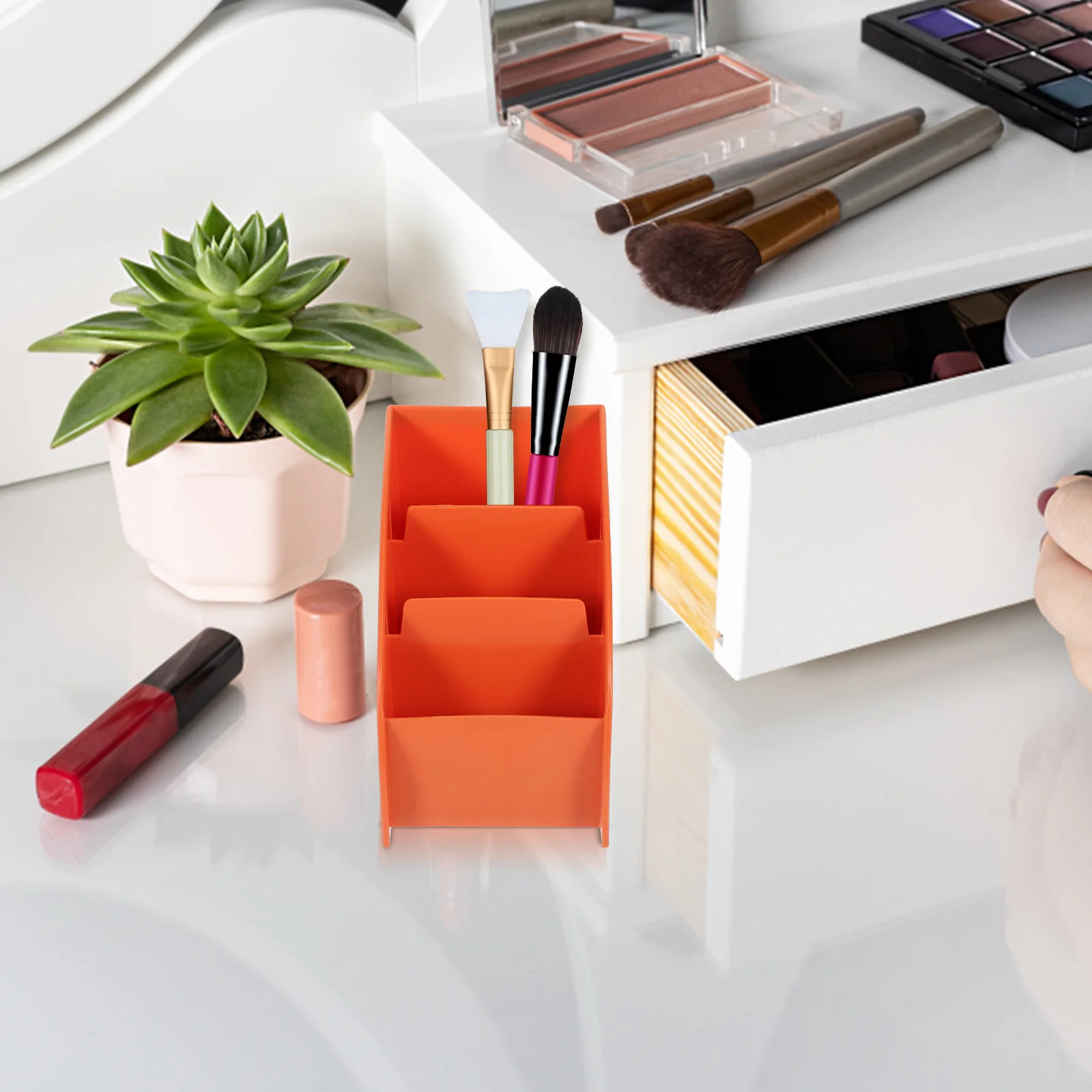 

Partition Storage Box Makeup Organizers Trapezoidal Lipstick Display Holder Plastic Office Desk