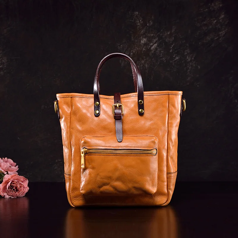 

Genuine leather tote bag retro bag 2024 new handbag top layer cowhide simple artistic crossbody bag