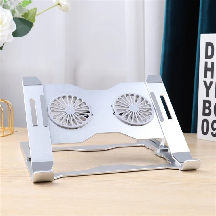 Foldable Aluminum Laptop Stand With 2 Cooling Fans 7 Levels Height Adjustable Desktop Notebook Cooler Riser For Gaming Office