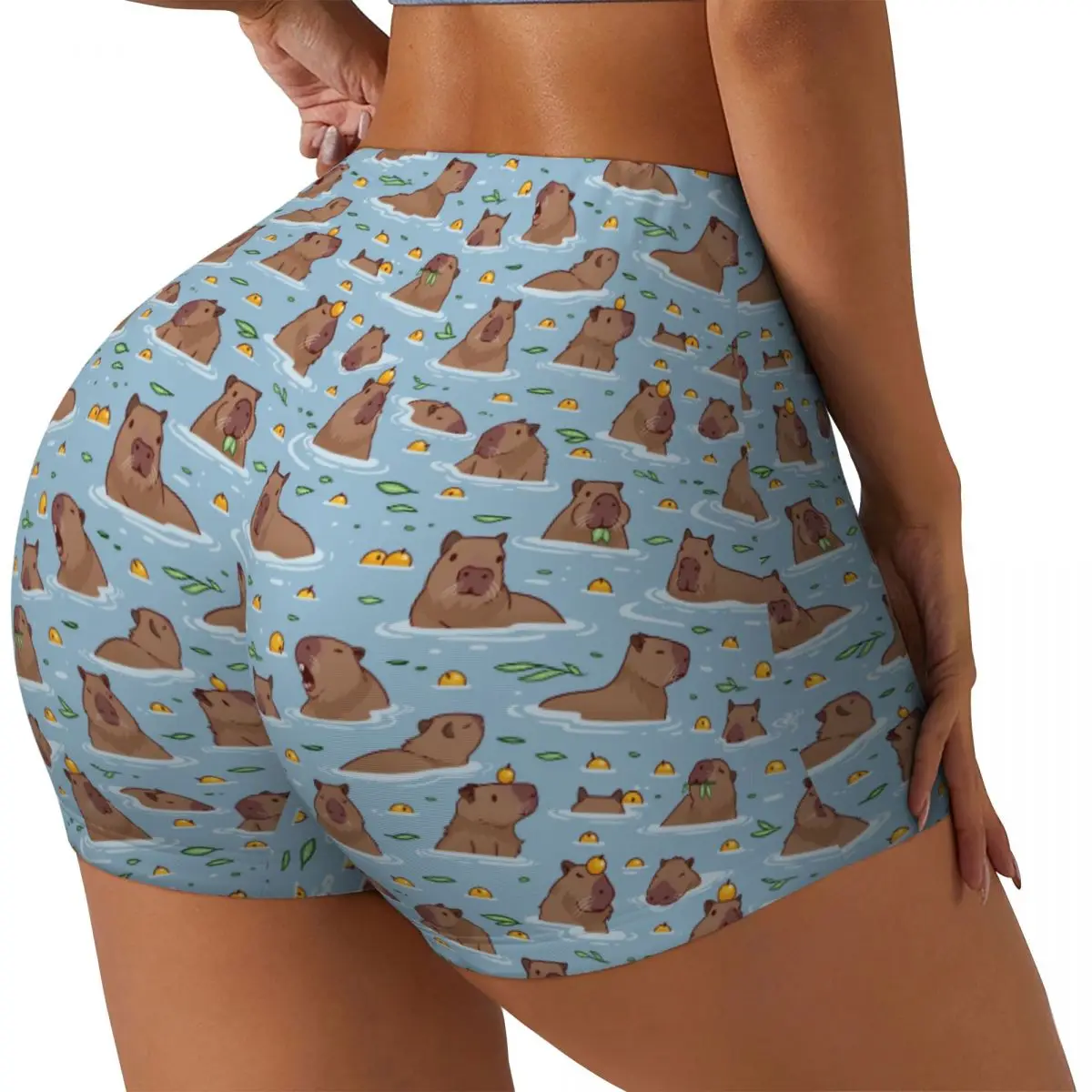 Custom Bathing Capybara Pattern Workout Shorts Women Gym Running Biker Yoga Shorts