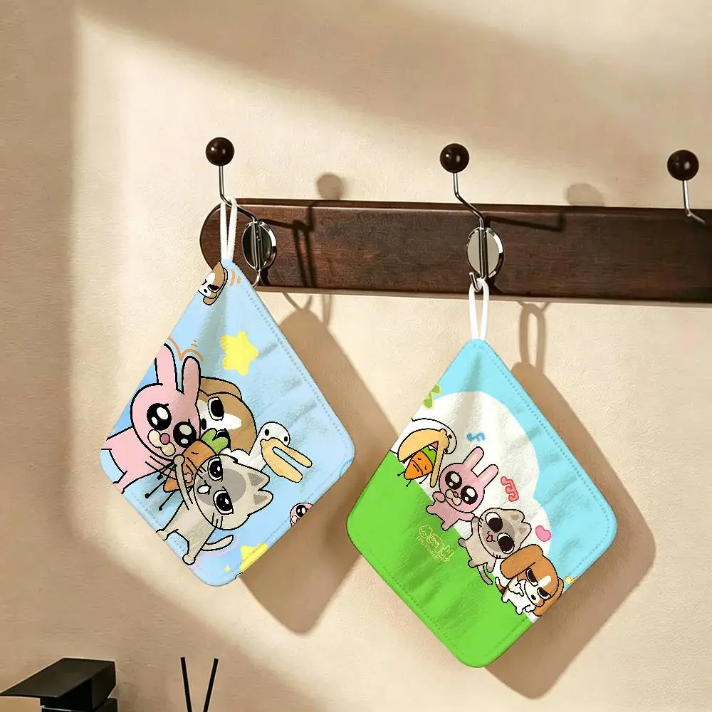Anime SiamLIPu Hanging Kitchen Towel, Polyester Cotton Fabric, Absorbent Hand Wiping Towel for Home Dormitory