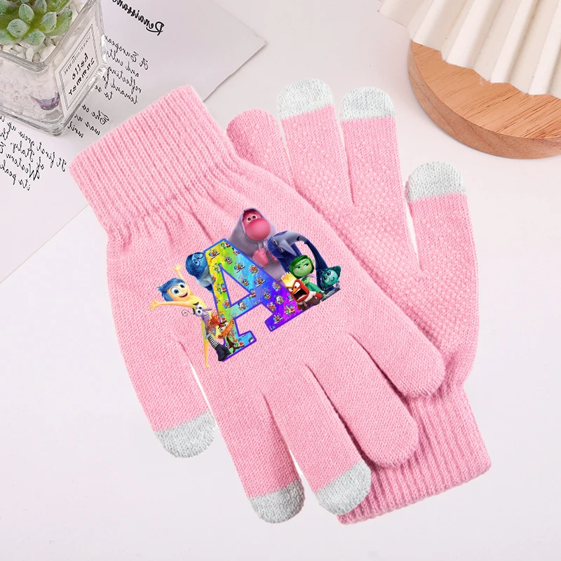 Inside Out 2 Letter Gloves for Girls Disney Anxiety Anger Anime Mittens Kids Winter Warm Outdoors Accessory Children Xmas Gift