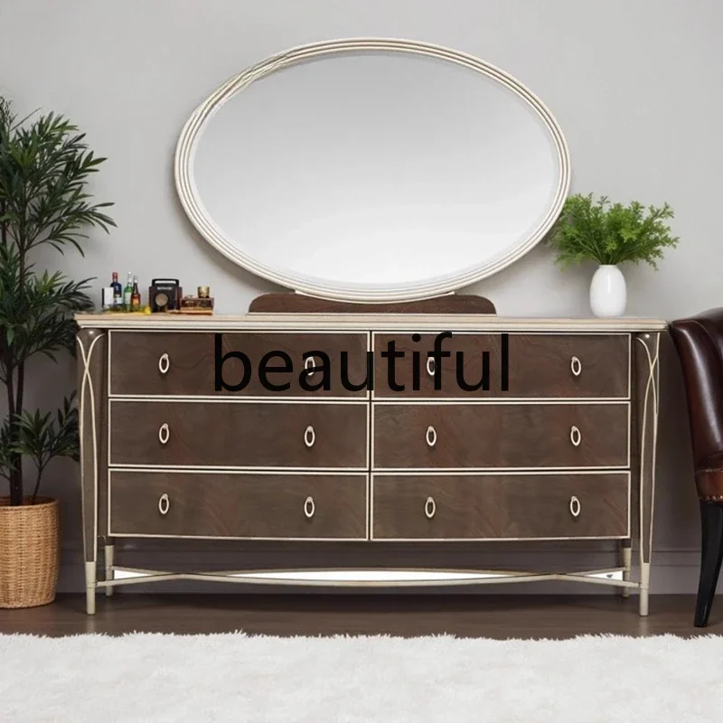 X  Walnut six-chest cabinet, oval handle simple modern storage cabinet, light luxury high-value storage cabinet