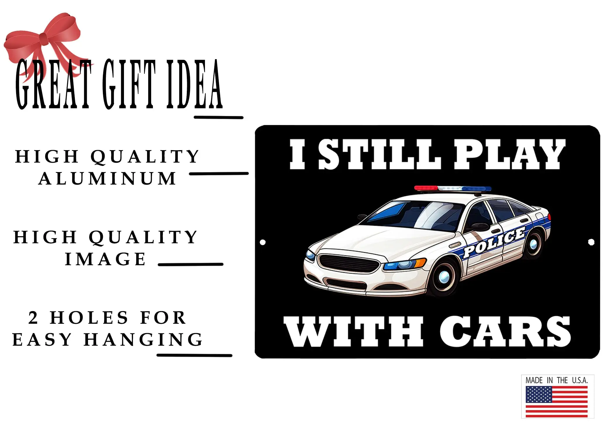 Funny Still PLay with Police Cars Thin Blue Line Metal Tin Sign Wall Decor Man Cave Bar Police Officer PD