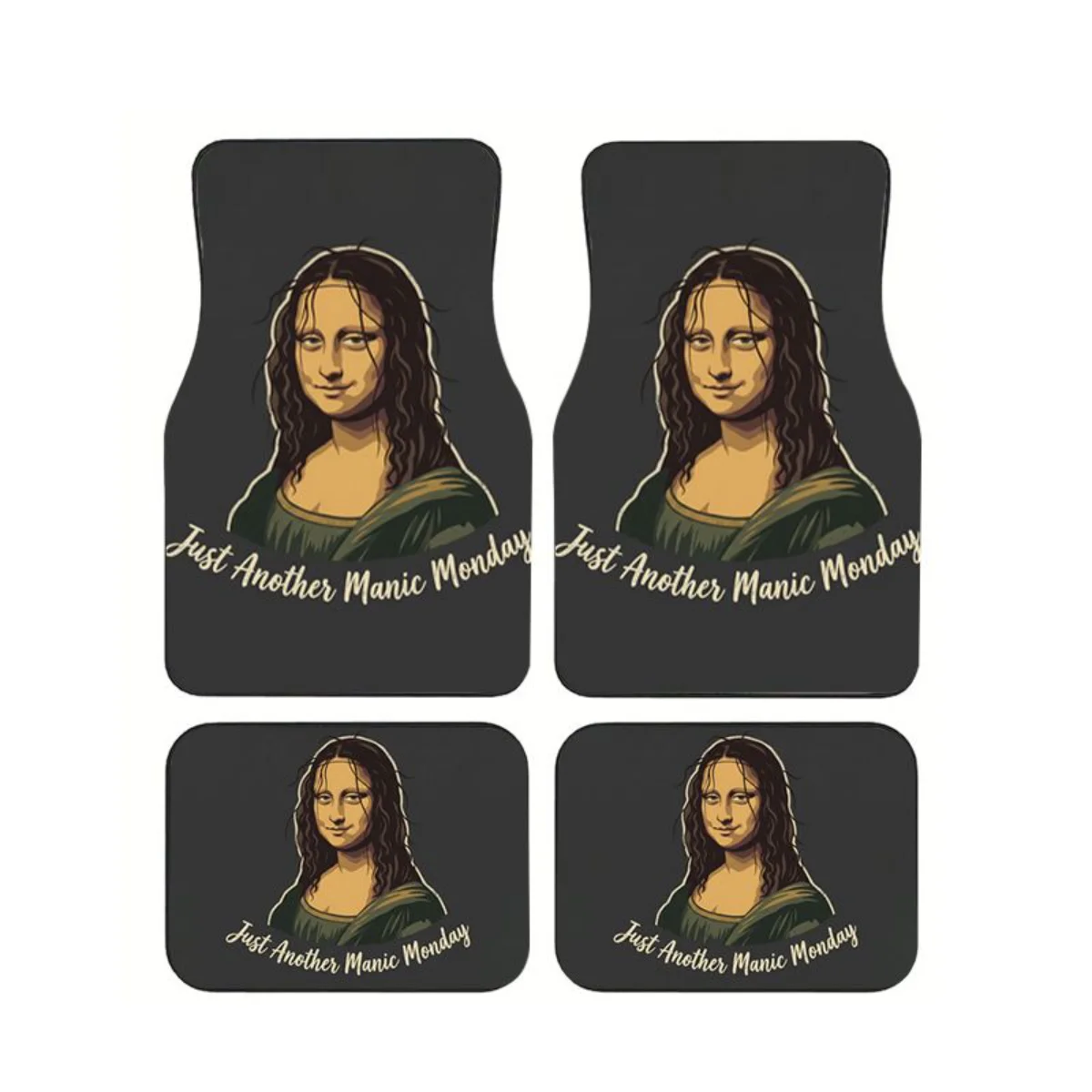 

4Pcs Mona Lisa Print Car Floor Mat Funny Art Parody Anti-Slip All-Weather Auto Carpet Set Car Interior Accessories For SUVs Vans