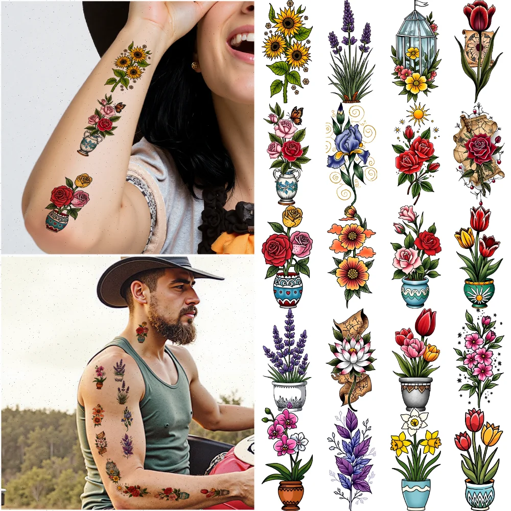 

63pcs Temporary Tattoo Decorative Tattoos Temporary Tattoo Stickers Floral Patterns New School Traditional For Adults Men
