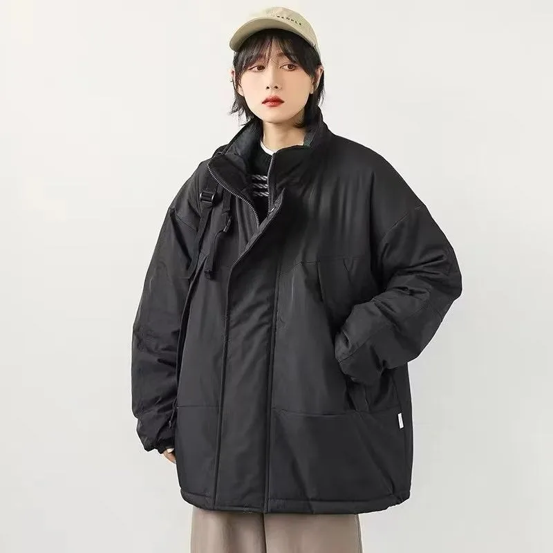 Retro minimalist functional stand up collar cotton jacket men's trendy brand loose and versatile windproof warm cotton jacket