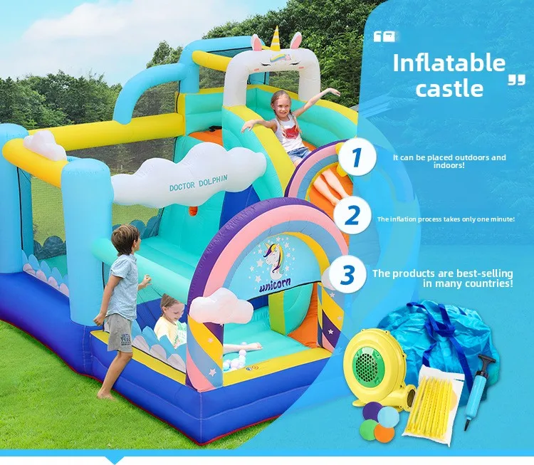 Doctor Dolphin Inflatable jumping Castle Boucy House wth Ball Pit Slide Bounce House with Blower birthday gift toys for kids