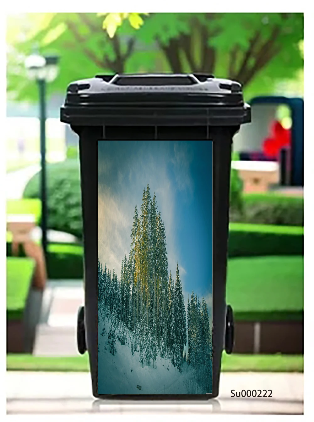Autumn Forest Path Trash Can Sticker, Fall Trees Sunlight Design Waterproof Removable Outdoor Wheeled Garbage Bin Decor