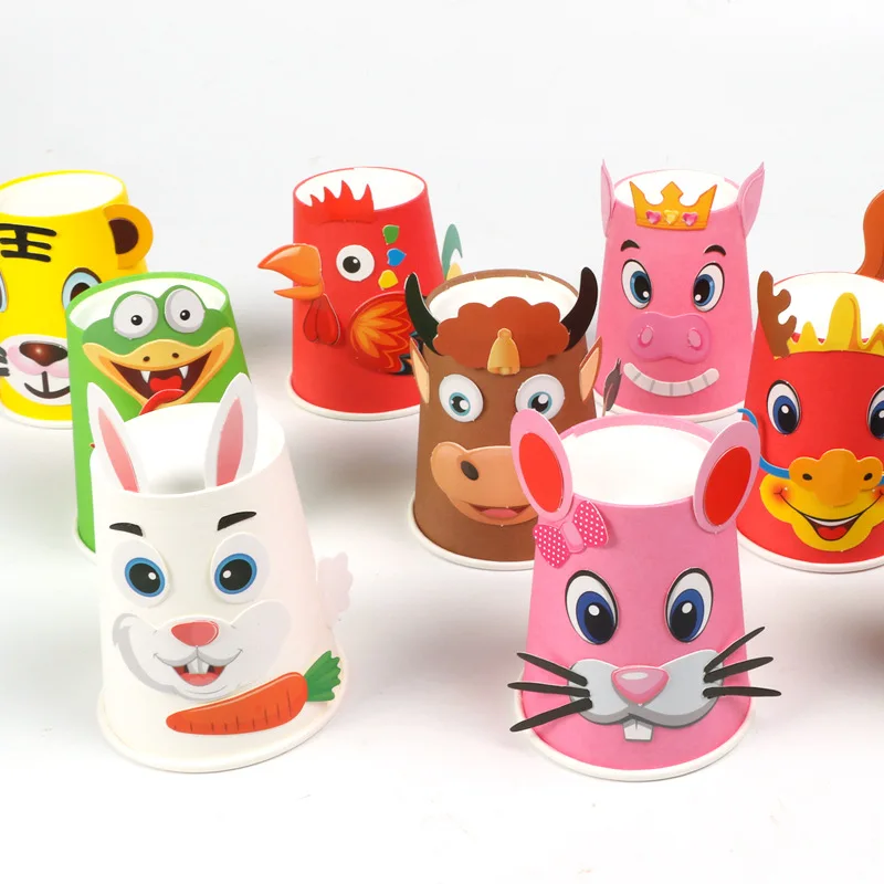 12pcs 3D DIY Sticker Cups Toys Handmade Paper For Children Material Kit Kids Kindergarten School Art Craft Educational 2023New