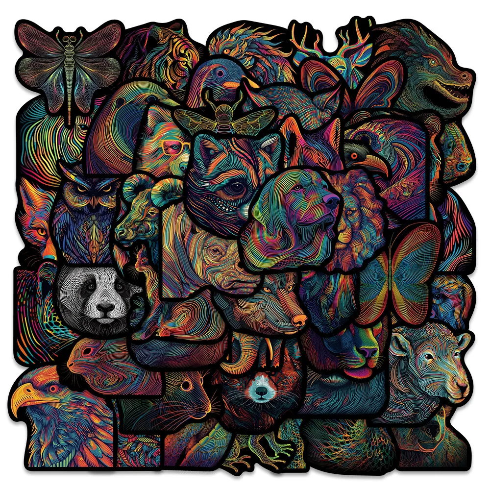 

10/30/50PCS Funny Psychedelic Line Animals Graffiti Sticker Cute Animal Decal Fridge Suitase Cup Guitar Phone Waterproof Sticker