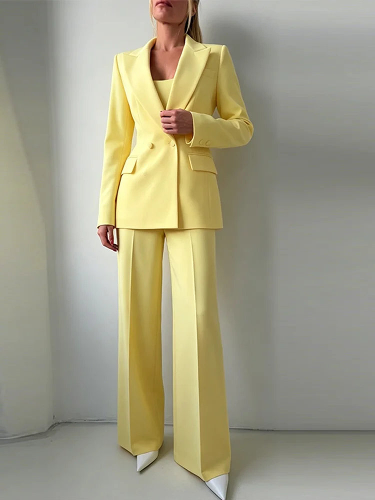 Damen-Hosenanzüge Kurze Cape-Oberteile Revers Langarm Taillierter Blazer Hochgeschnittene Hosen Schicke Büro-Damenanzüge Neu – Detail 13