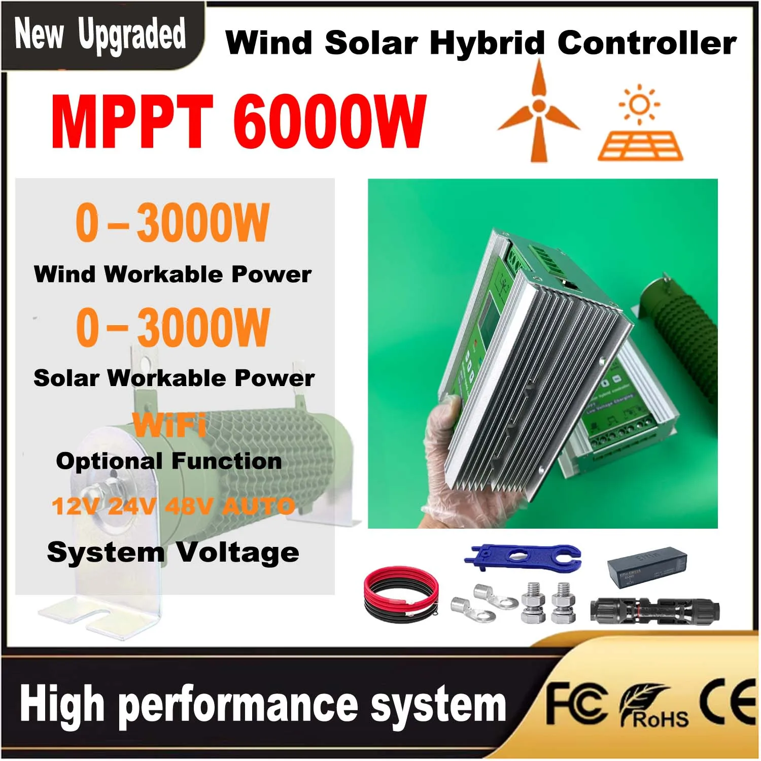 

MARS 12V 24V 48V 3000W Wifi Wind Solar Hybrid Charge Controller, MPPT Charge Solar Panel Wind Turbine, Lithium Lead Acid Battery