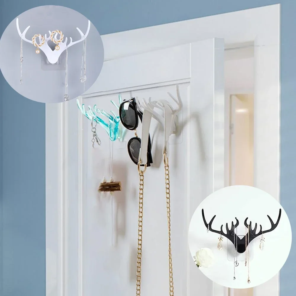 1pcs Creative Wall Hanging Jewelry Holder Key Holder Necklace Storage Holder Vintage Deer Horns Hanger Coat Rack Wall Decoration