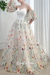 Lucy Line A Evening Dress Graduation Gown Wedding Party Puff Sleeves Floral Fabric Prom Dresses 2024 Elegant Woman Sharon Happy