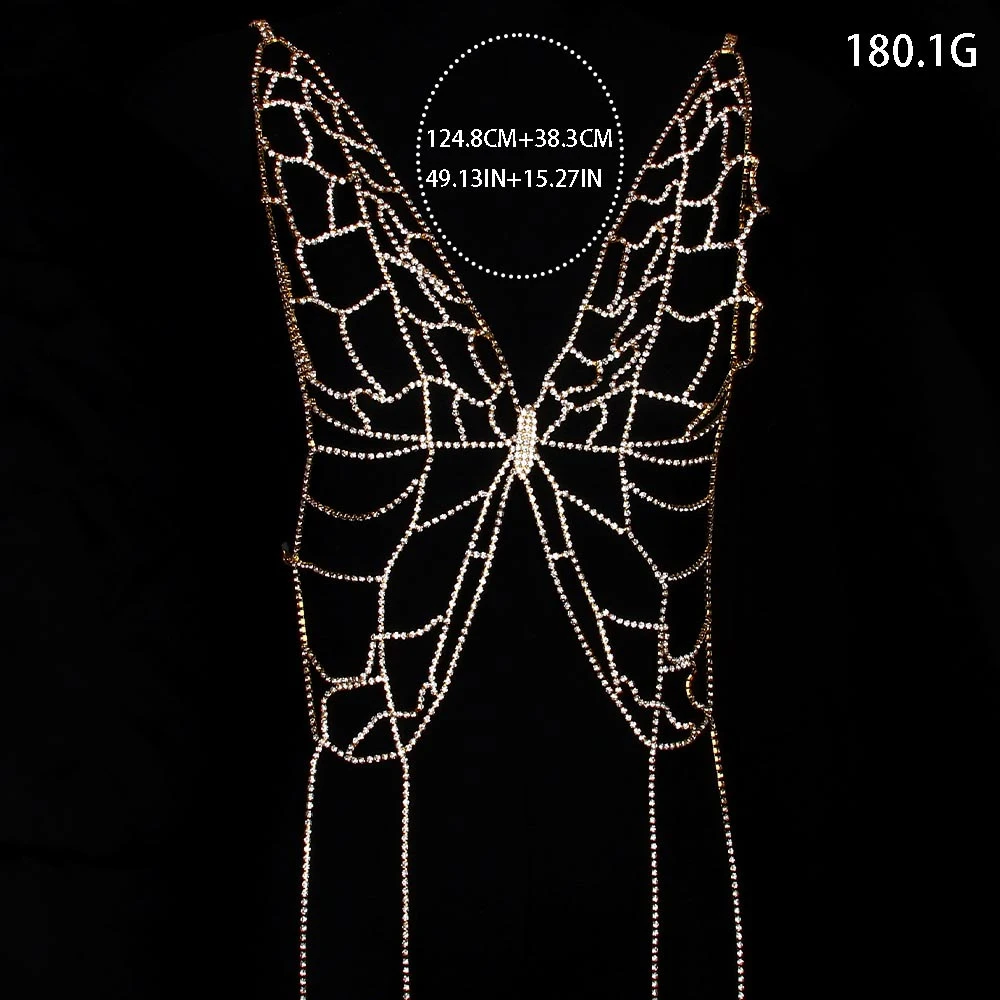 Stonefans Hollow Butterfly Back Chain Harness Party Body Accessories Nightclub Sexy Lady Rhinestone Body Jewelry Prom Clothing