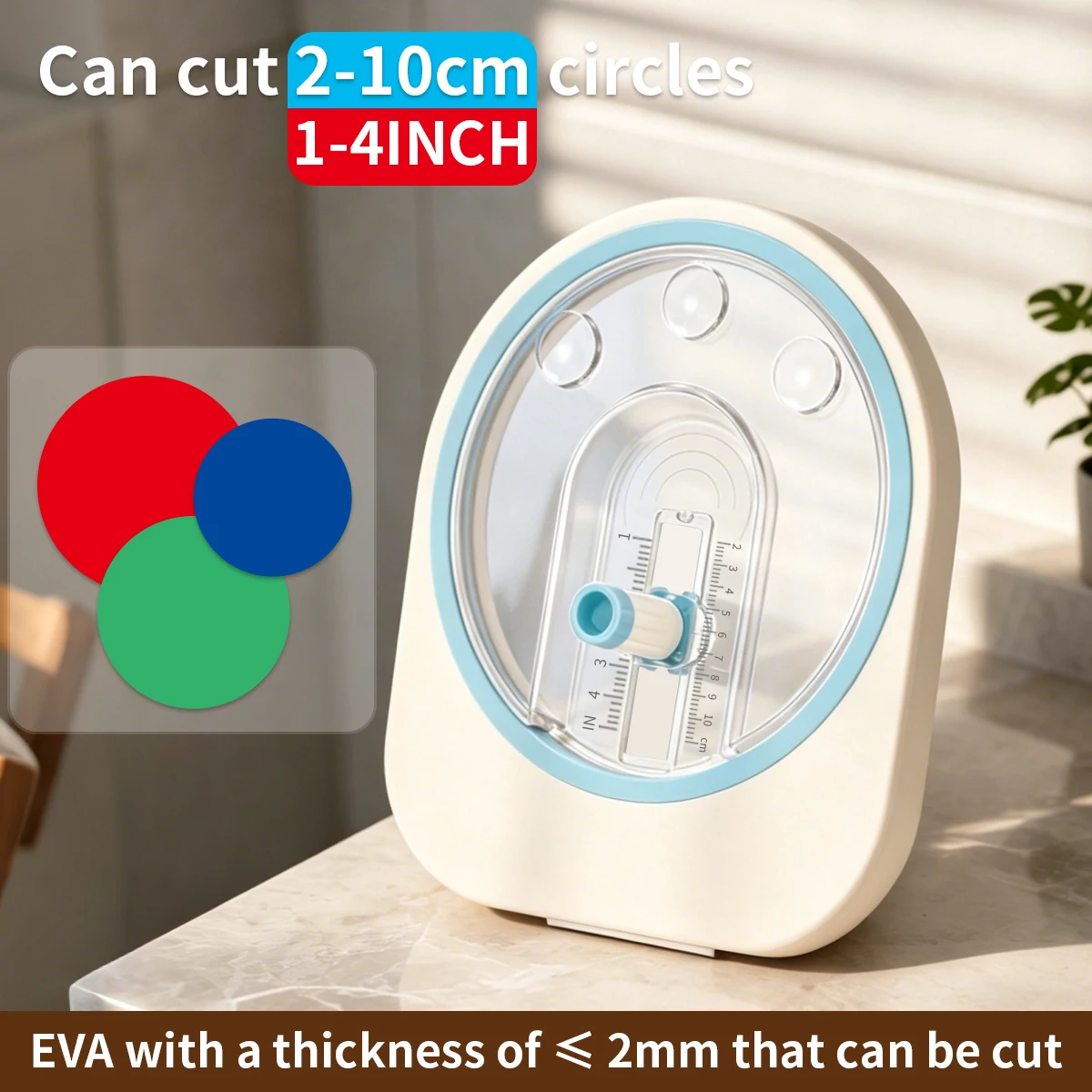 Small Manual Circle Cutter 360° Rotary Round Paper Trimmer 2-10cm Adjustable Circular Cutting Tool with 3 Blades