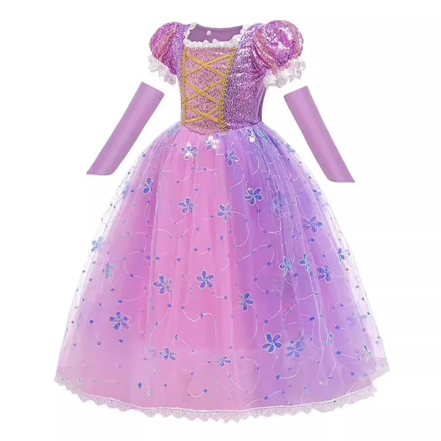 Fato de vestir Disney Rapunzel Deluxe para meninas, vestido de conto de fadas do carnaval, traje emaranhado, Cosplay do filme infantil, 10 anos