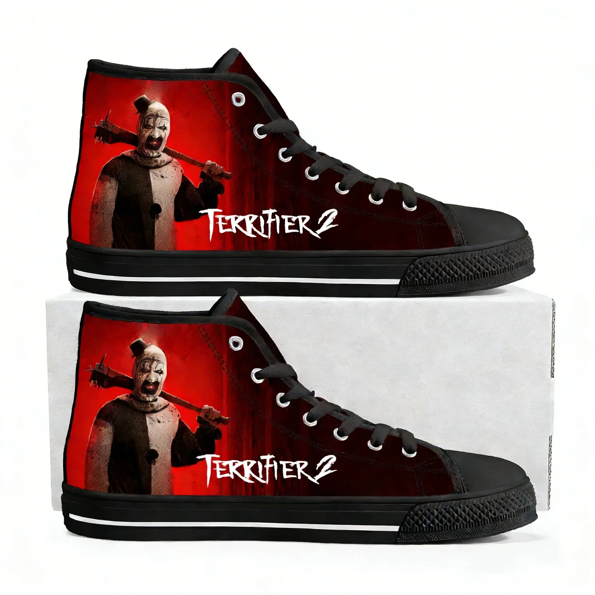 Terrifier Clown halloween High Top Sneakers pour hommes, femmes et adolescents, baskets en toile légères, chaussures de randonnée décontractées personnalisées Ghana