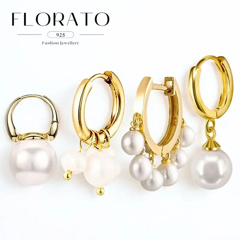 

New 925 Silver Needle Simulation Pearl Pendant Hoop Earrings For Women Vintage Temperament Earrings Fashion Party Jewelry gifts