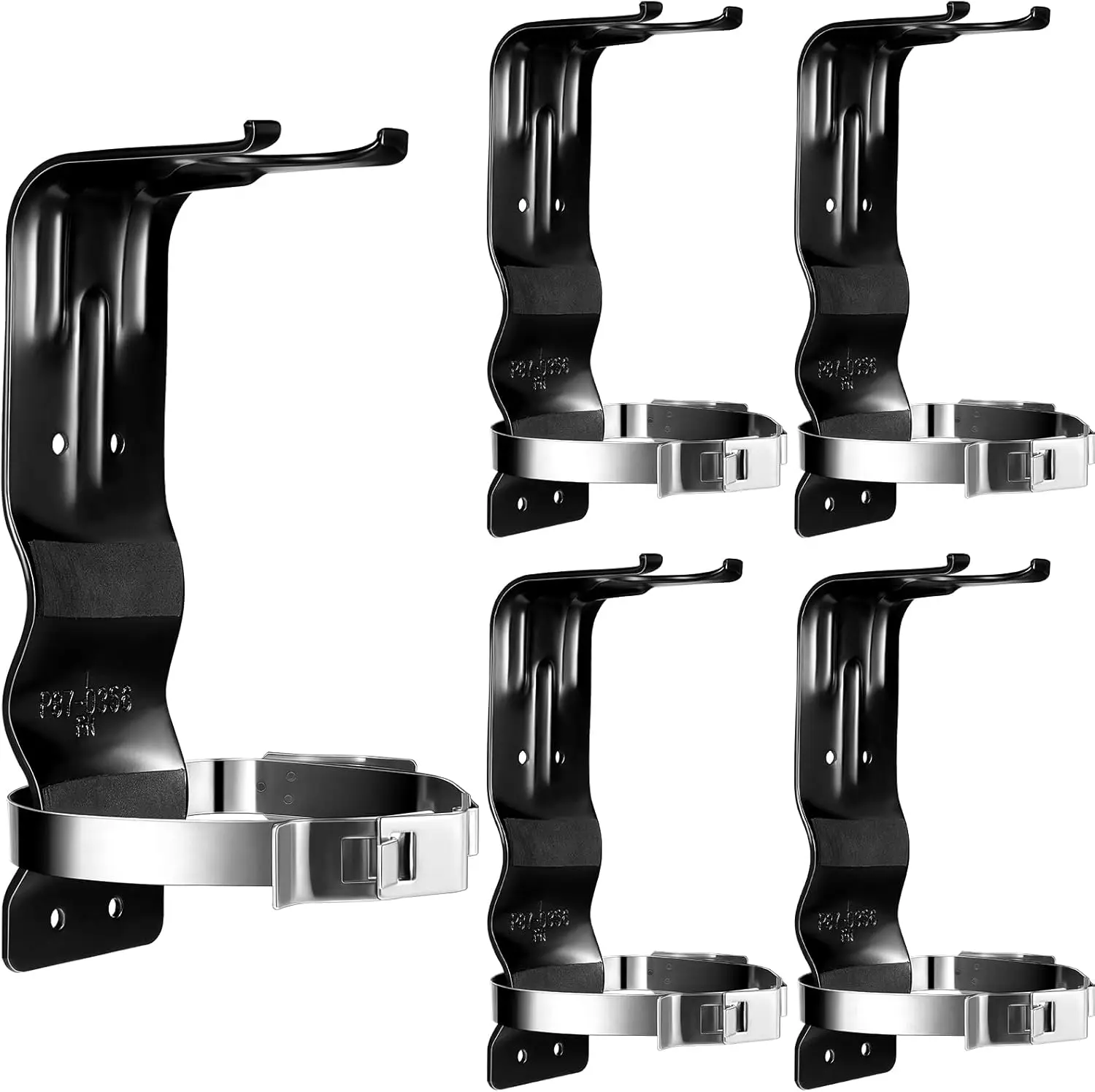

5-Pack Stainless Steel Fire Extinguisher Brackets, Wall Mount for Home Truck Vehicle (Black)