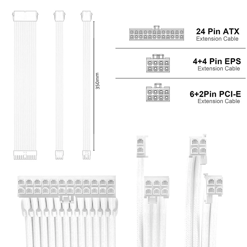 TEUCER 350mm ATX EPS PCI-E Extension Cable for CPU GPU Motherboard 24PIN 4+4PIN 6+2PIN 8PIN PSU Extension Cord