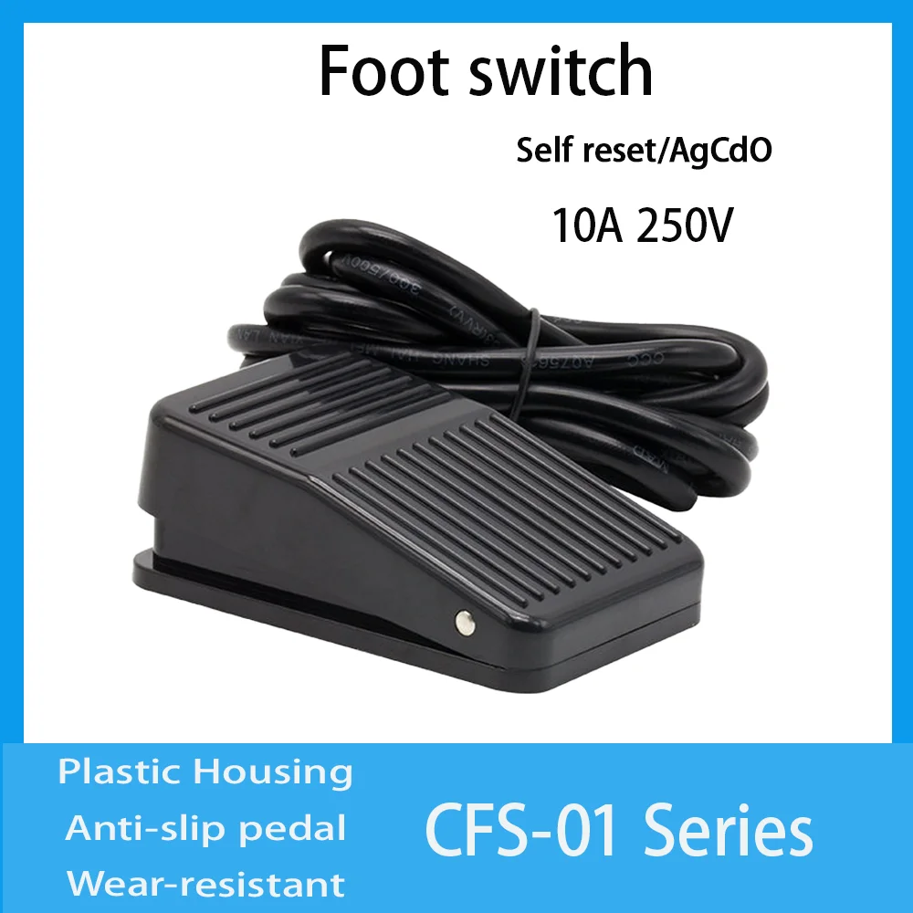 CNTD CFS‑01 Self‑Reset Foot Switch 10A 250V AgCdO Contact Plastic Housing 1M/2M Cable Momentary Pedal for Industrial Equipment